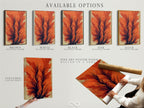 Explore available options for abstract tree prints. Choose from stretched canvas fine art poster paper or floating frame options. Customize your burnt orange artwork to match your decor. Enhance your study with modern botanical wall art.