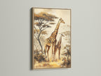 Oak Frame artwork option. This artwork features a mother and baby giraffe. The artwork is framed with a natural oak frame. The oak frame provides a classic look for your artwork. This frame is perfect for a variety of decor styles. It is a versatile choice for any home.