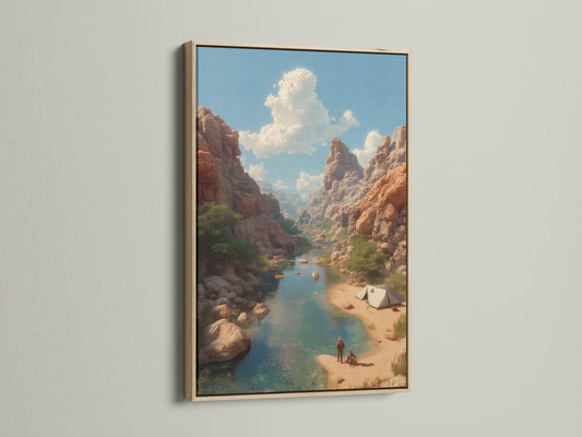 Artwork presented in an oak frame. The art piece adds warmth to the room. The oak frame enhances the artwork with its natural tone. Consider oak for a classic and timeless look. This frame brings nature indoors. View the oak frame now.