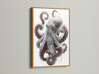 The Octopus art print is featured in a gold frame. This frame will add a touch of elegance to your space. This marine biology art is perfect for a beach house. Bring the beauty of the ocean indoors with this tentacle art print.
