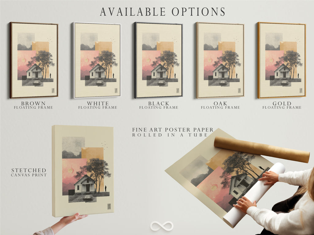 Available artwork options are displayed. Stretched canvas prints are available. Fine art poster paper is another choice. Consider a floating frame for a modern look. Choose the best option for your style. Each enhances artwork uniquely.