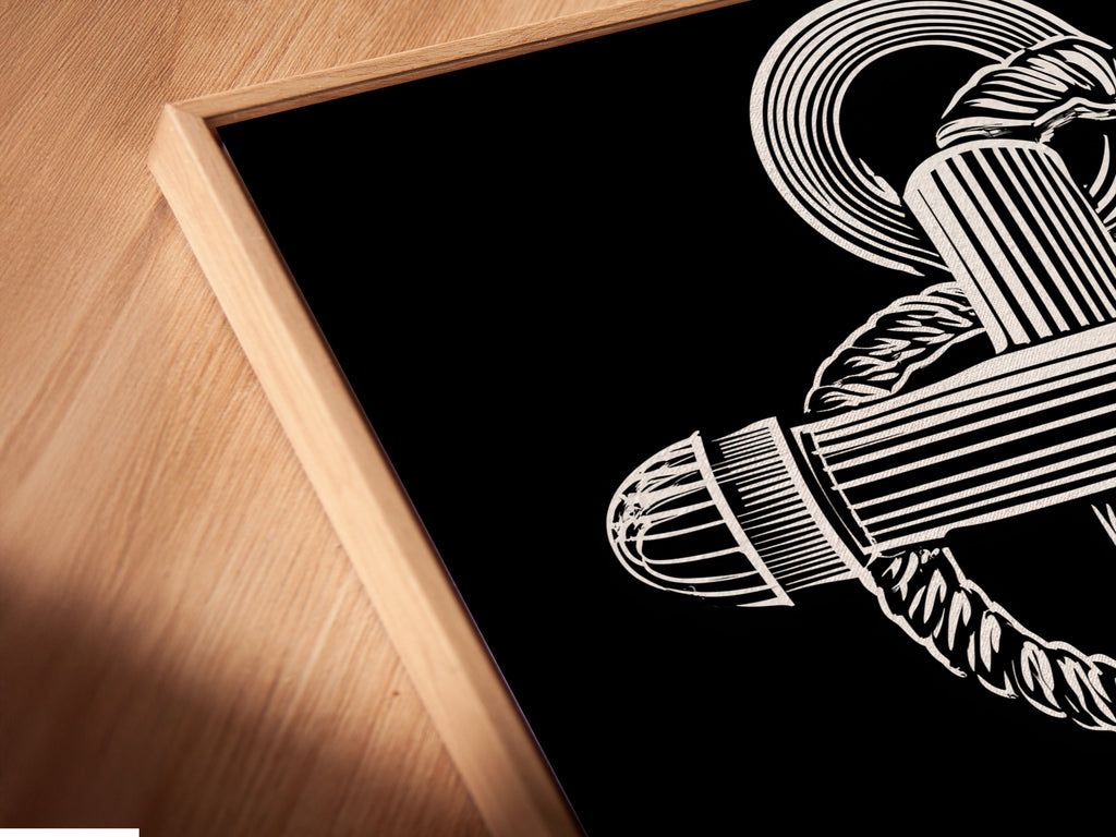 A close-up angled view of a canvas print in a floating frame. The floating frame gives the artwork a modern and sophisticated look. See the detail and quality of our canvas prints. Perfect for showcasing artwork in a unique way. Explore our floating frame options today. Add a touch of elegance to your space