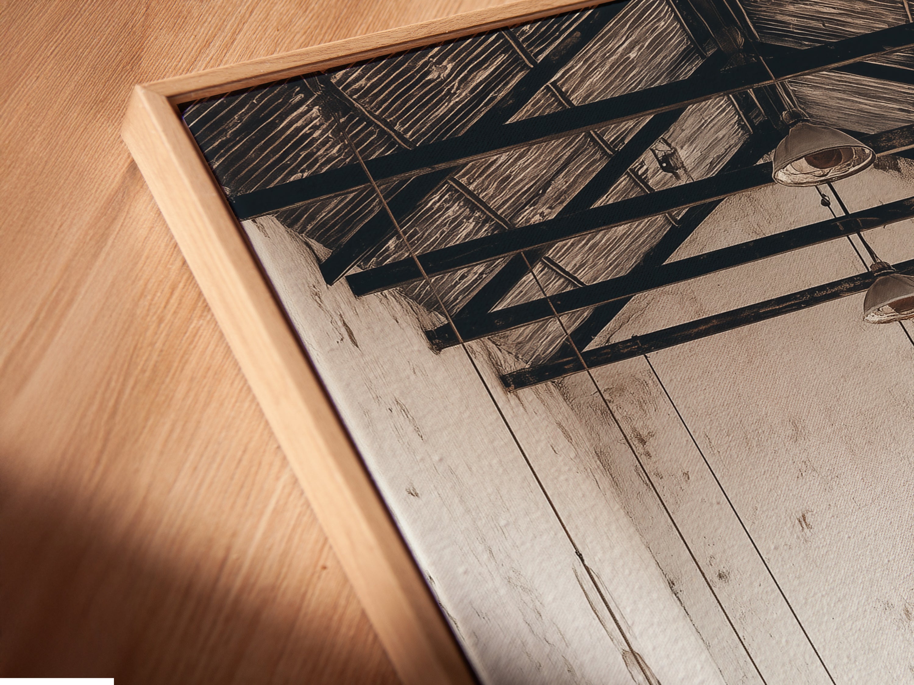 This is a close-up angled view of a canvas print in a floating frame. The vintage gym artwork adds a modern touch. The sport decor is perfect for any room. The floating frame enhances the overall aesthetic. Ideal for living rooms or boardrooms.