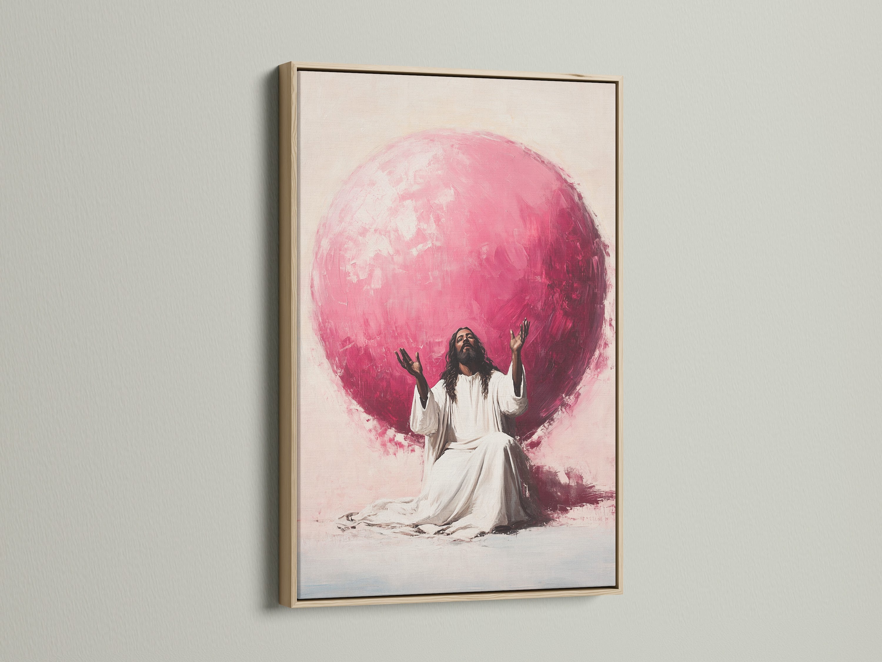 This is an oak frame. A classic choice for any artwork. The oak frame provides a warm and natural look. Perfect for adding a touch of rustic elegance. Enhance your artwork with our oak frames.