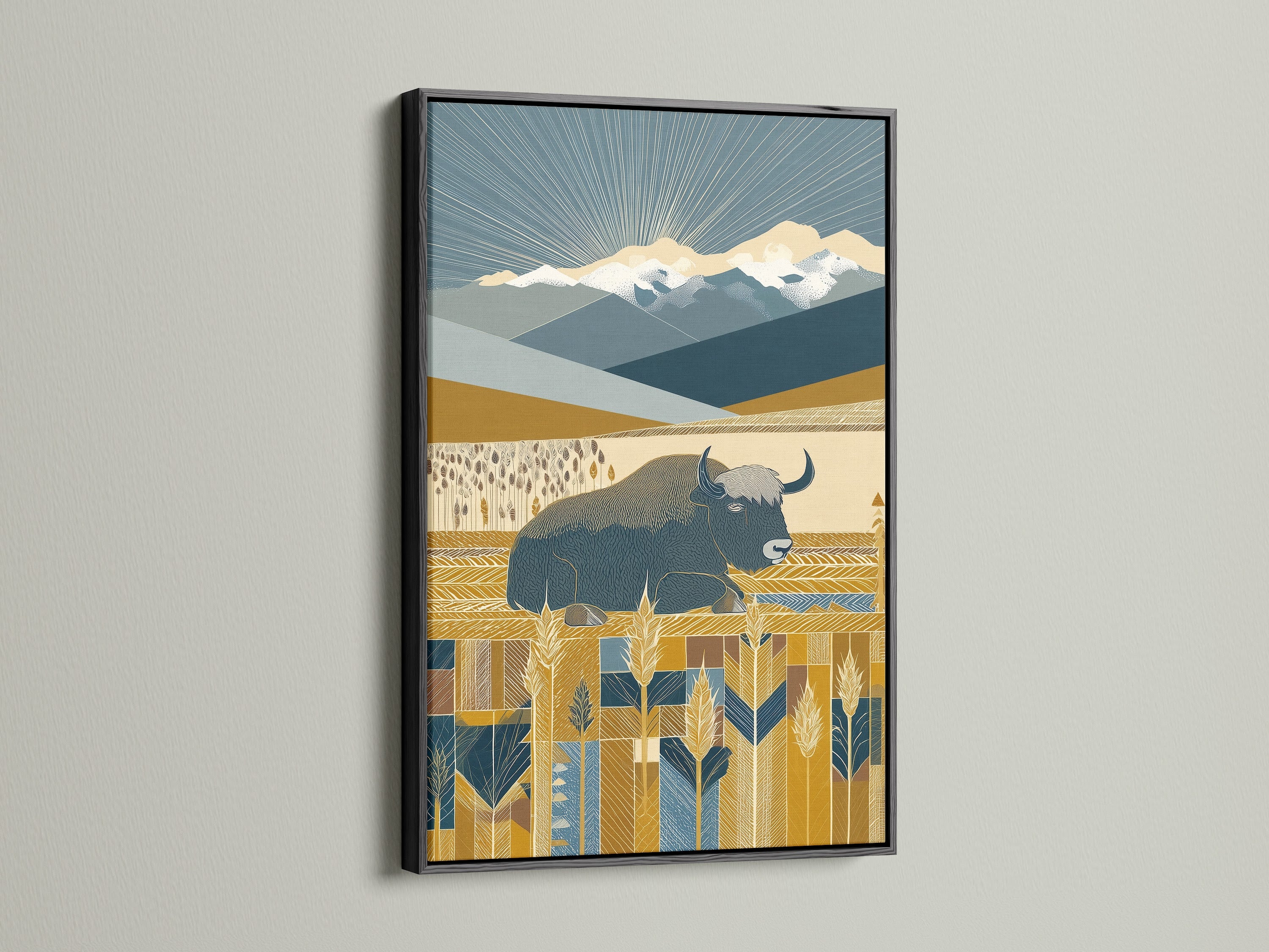 Buffalo Prairie Art Print - Western Landscape Canvas Art, Southwestern Wall Decor for Living Room, Bison Wildlife Print