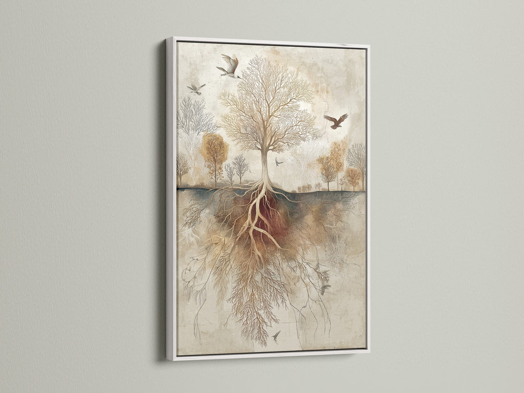 See artwork displayed in a white frame. A clean and modern look for any space. The white frame accentuates the artwork. It offers a fresh and contemporary feel. Ideal for minimalist or bright interiors. The white frame adds sophistication. It makes the artwork pop.