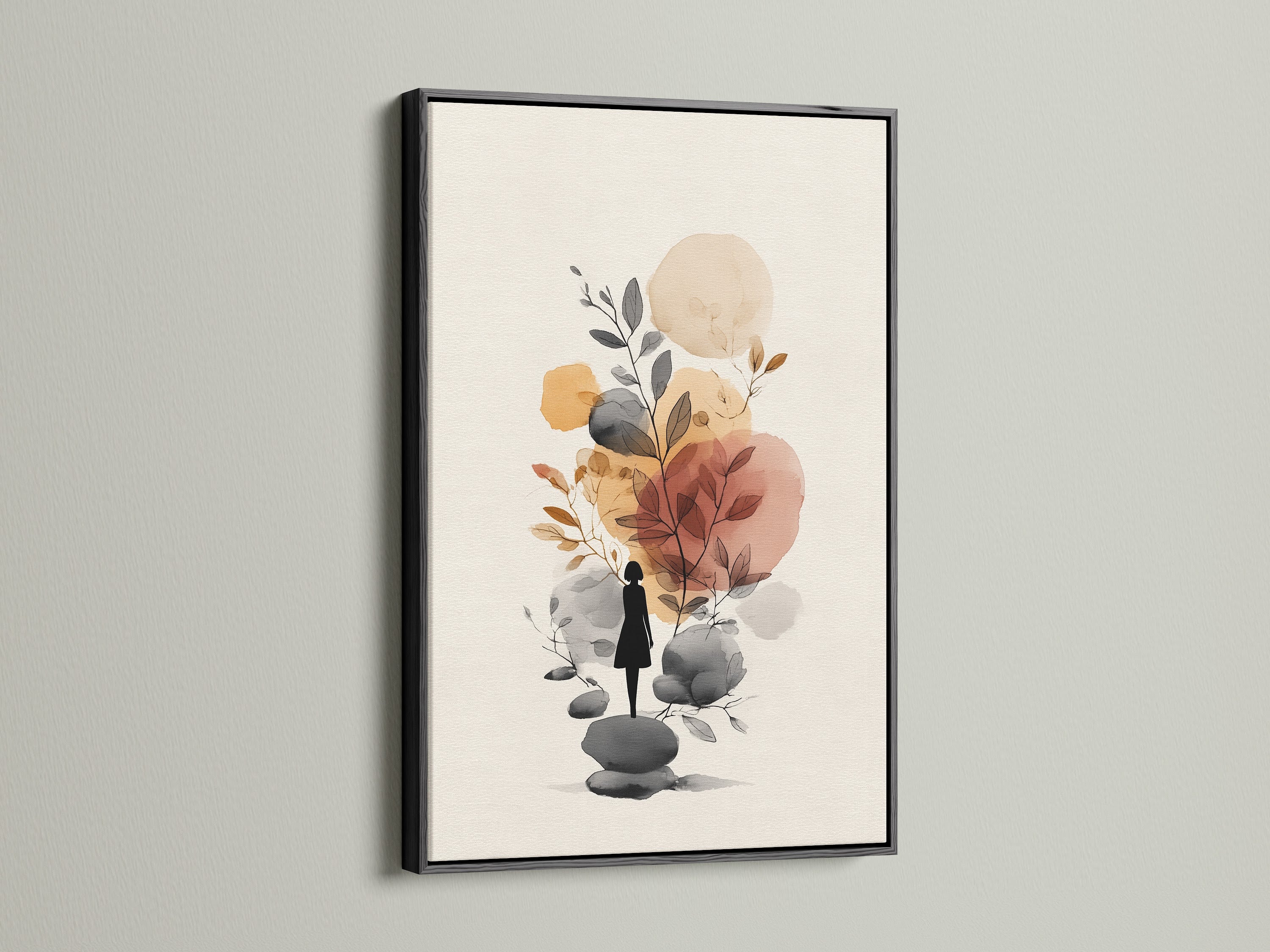 Abstract Botanical Art Print - Minimalist Woman Silhouette, Neutral Tones Wall Decor, Modern Nature Artwork, Boho Home Decor