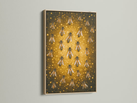 This is the Beehive Canvas Print in an oak frame. The honeycomb art adds a touch of nature to your walls. It's ideal for living rooms bedrooms or offices. The golden decor enhances rustic or eclectic styles.