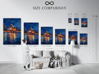Examine a size comparison chart displayed in an interior. See how different sizes of artwork fit in a room. Visualize the impact of each piece on your wall. Choose the perfect size for your space