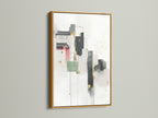 A gold frame adds a luxurious touch to this abstract cityscape artwork. The modern canvas art features geometric buildings and architectural details. Perfect for enhancing office decor with minimalist art. The neutral tones and gold accents create a sophisticated look. Discover the beauty of this urban art print for your home or office. This contemporary art piece is ideal for scandi decor.