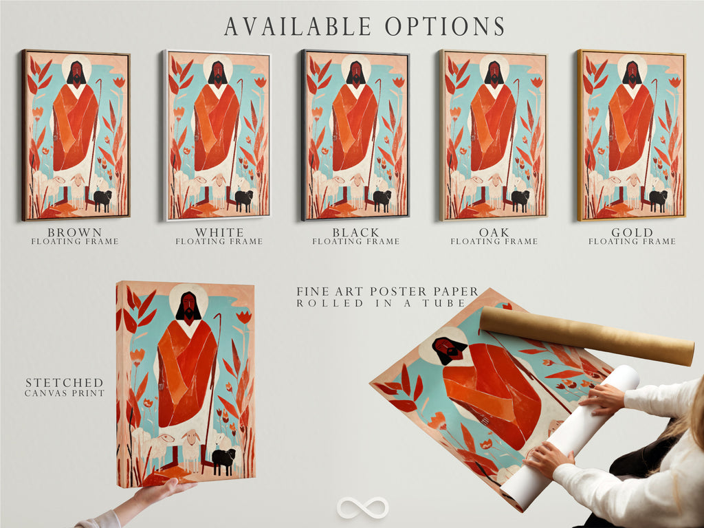 The available options are displayed. The options are stretched canvas prints fine art poster paper and floating frames. Choose the perfect medium and frame for your artwork. Customize your art presentation today.