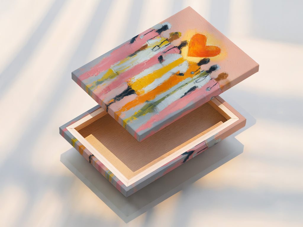 A stretched canvas print of the Medical Heroes artwork. The canvas showcases doctors and nurses under a heart. This ready-to-hang art is perfect for any medical office. It brings a contemporary feel to hospital walls. Ideal for healthcare decor.