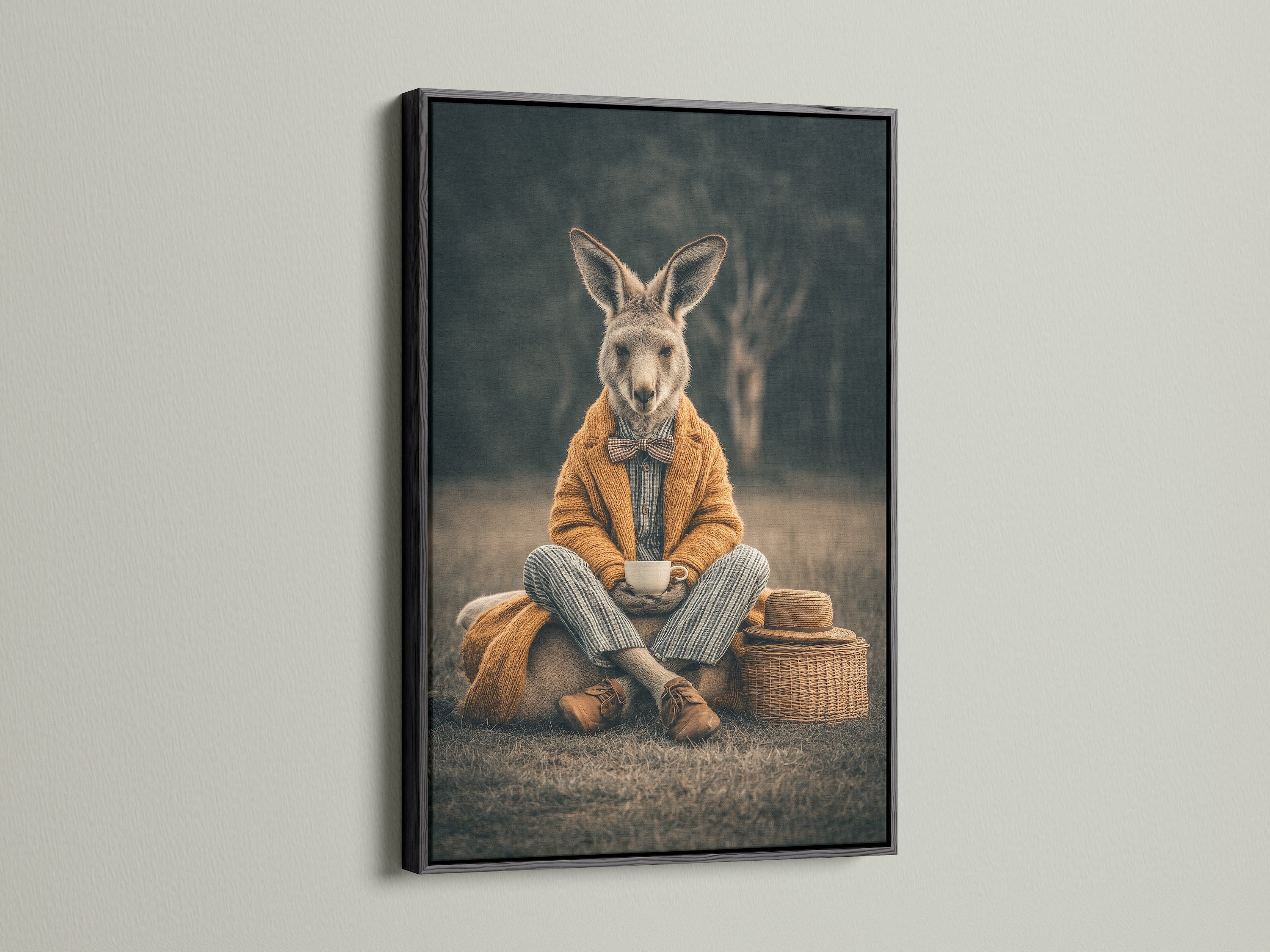 This rabbit canvas print is perfect for your home. The artwork is framed in sleek black. It enhances any contemporary space. Ideal for an executive office or study room. This vintage animal print adds character to your walls. The black frame brings a modern touch. It's a sophisticated choice for art lovers.