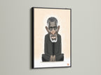 A black frame highlights a modern portrait print. The artwork features a black man. It offers a minimalist aesthetic. It is an excellent choice for man cave art or neutral-toned decor.