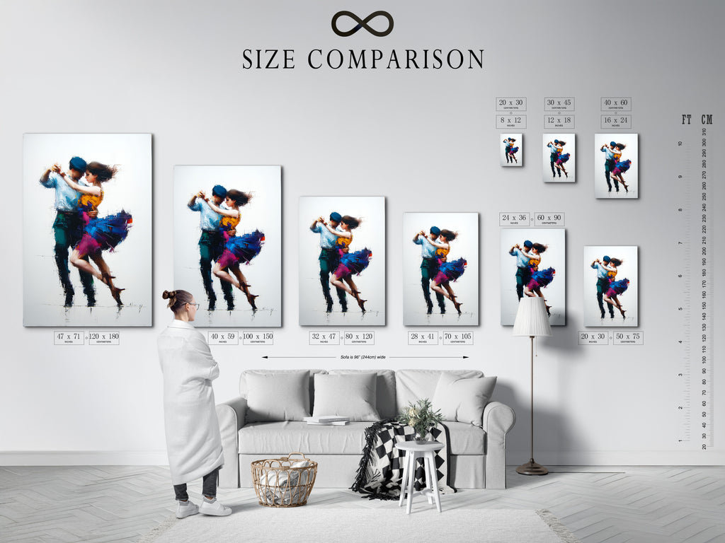 Here is a size comparison chart in an interior setting. Visualize how different art sizes fit your space. Choose the perfect size to complement your decor. The chart makes selecting art easier. Create a gallery wall with the right dimensions. Find the ideal art size for any room.