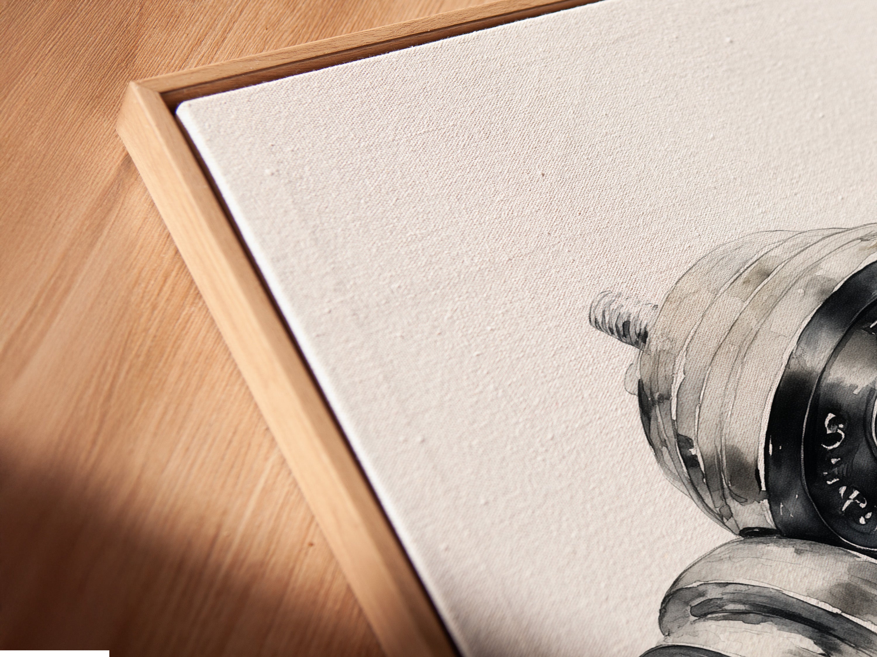 Close-up of a canvas print in a floating frame. The floating frame gives a gallery look. The canvas print appears to float. It's a modern way to display your artwork. This frame enhances depth and dimension.