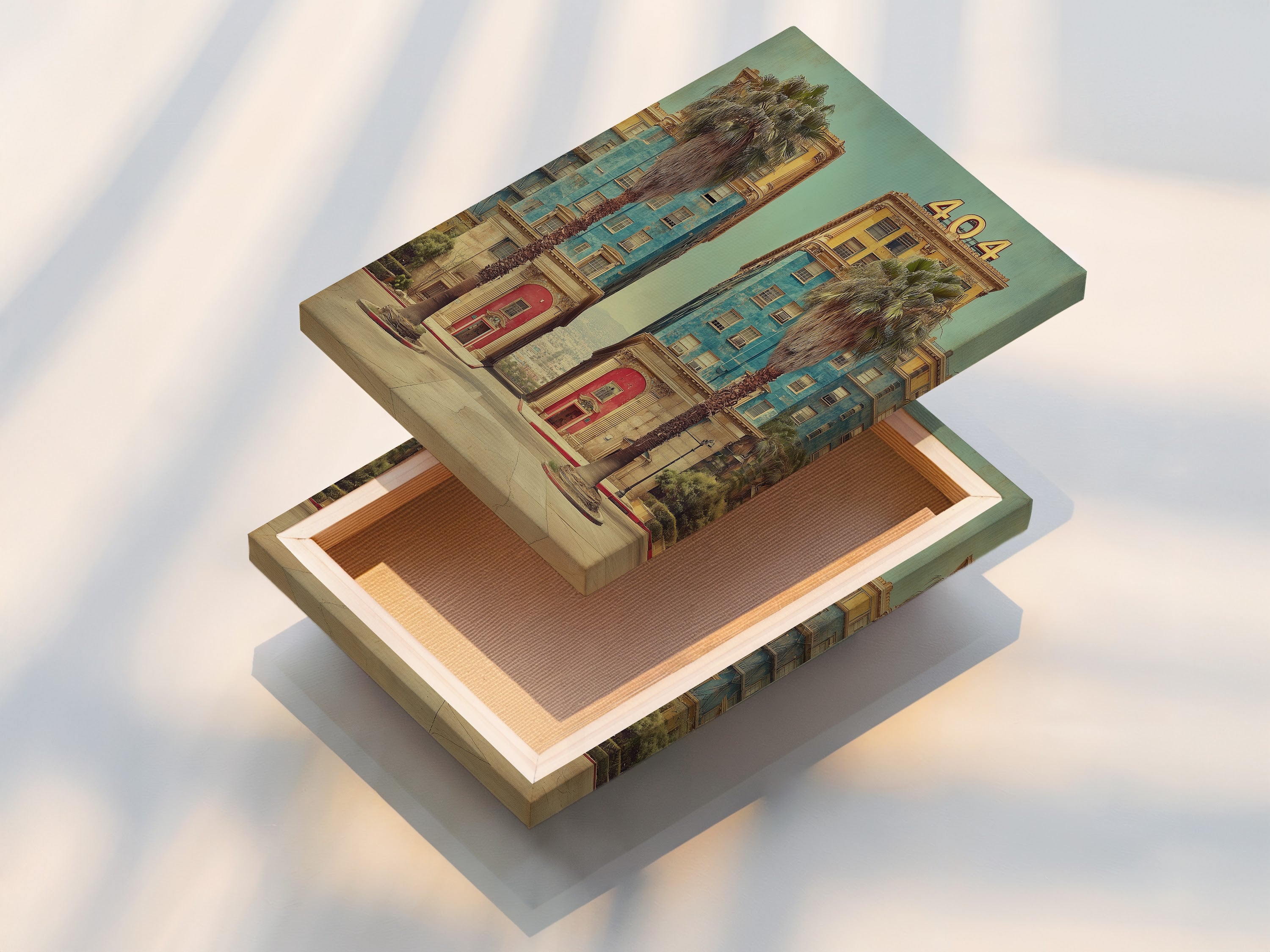 A stretched canvas print displays vibrant colors and sharp details. The stretched canvas provides a gallery-worthy look. This art deco print is ready to hang and enjoy. Perfect for adding a touch of retro charm to any room.