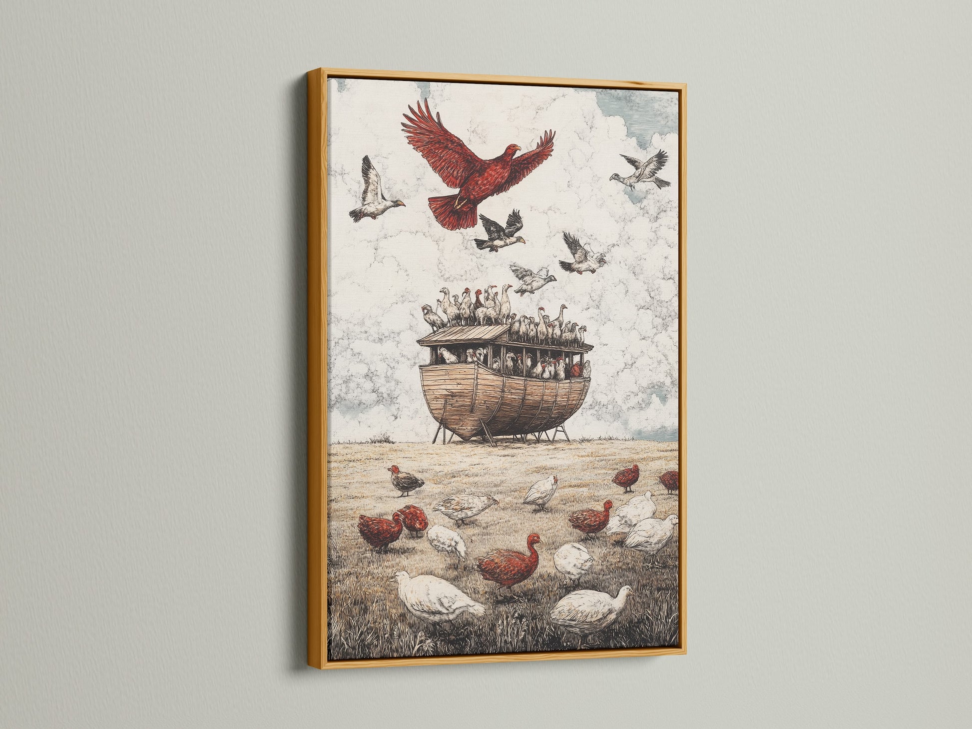 Artwork with a luxurious gold frame. The gold frame adds a touch of opulence to the artwork. This frame enhances the artwork's richness. It will bring a sense of glamor to your home decor.