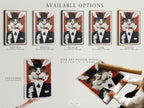 Available options include a stretched canvas print. Fine art poster paper and a floating frame are shown. This vintage cat portrait canvas features surreal animal art. A whimsical gentleman cat adds character to any room. Select the perfect style for your unique wall art.