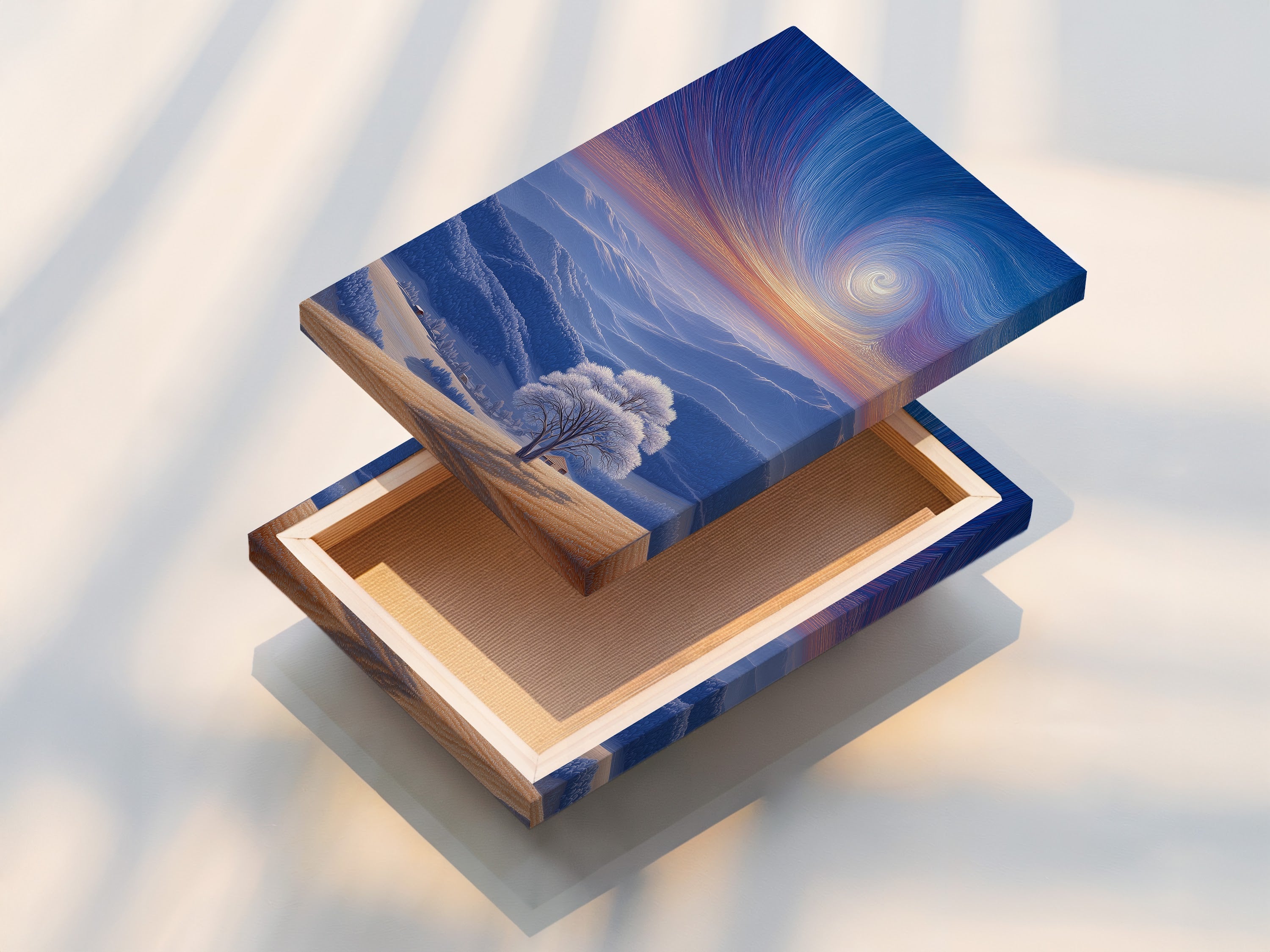 This is a stretched canvas print ready to hang. The canvas texture enhances the artwork's visual appeal. Stretched canvas provides a gallery-worthy look. This is a durable and elegant way to display art.