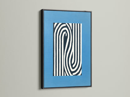 Black frame showcasing an abstract line art print. This modern canvas art adds a bold statement. The optical illusion creates a unique visual effect. Perfect for minimalist decor or a contemporary office. Shop our black framed art now.