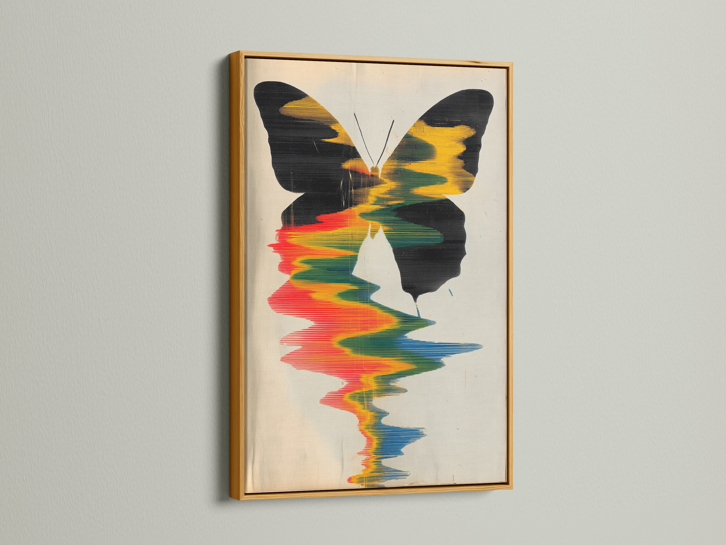 Butterfly artwork presented in a luxurious gold frame. The gold frame adds a touch of elegance to the abstract insect art. Perfect for making a statement in your living space. Explore our gold framed artwork today