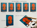 Explore available options for the teal and orange Buddha artwork. Choose from stretched canvas prints fine art poster paper or a floating frame. Find the perfect spiritual decor for your modern home. Add a touch of zen to living rooms bedrooms and yoga studios.