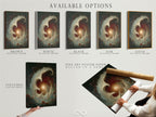 Available options are showcased for the Celestial Vortex artwork. Options include a stretched canvas print a fine art poster paper and a floating frame. It enhances decor in a library or study room.