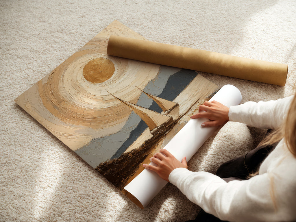 Coastal Sailboat Art Print - Nautical Beach Painting, Ocean Wave Landscape, Seascape Wall Decor, Maritime Home Art, Sailing Boats