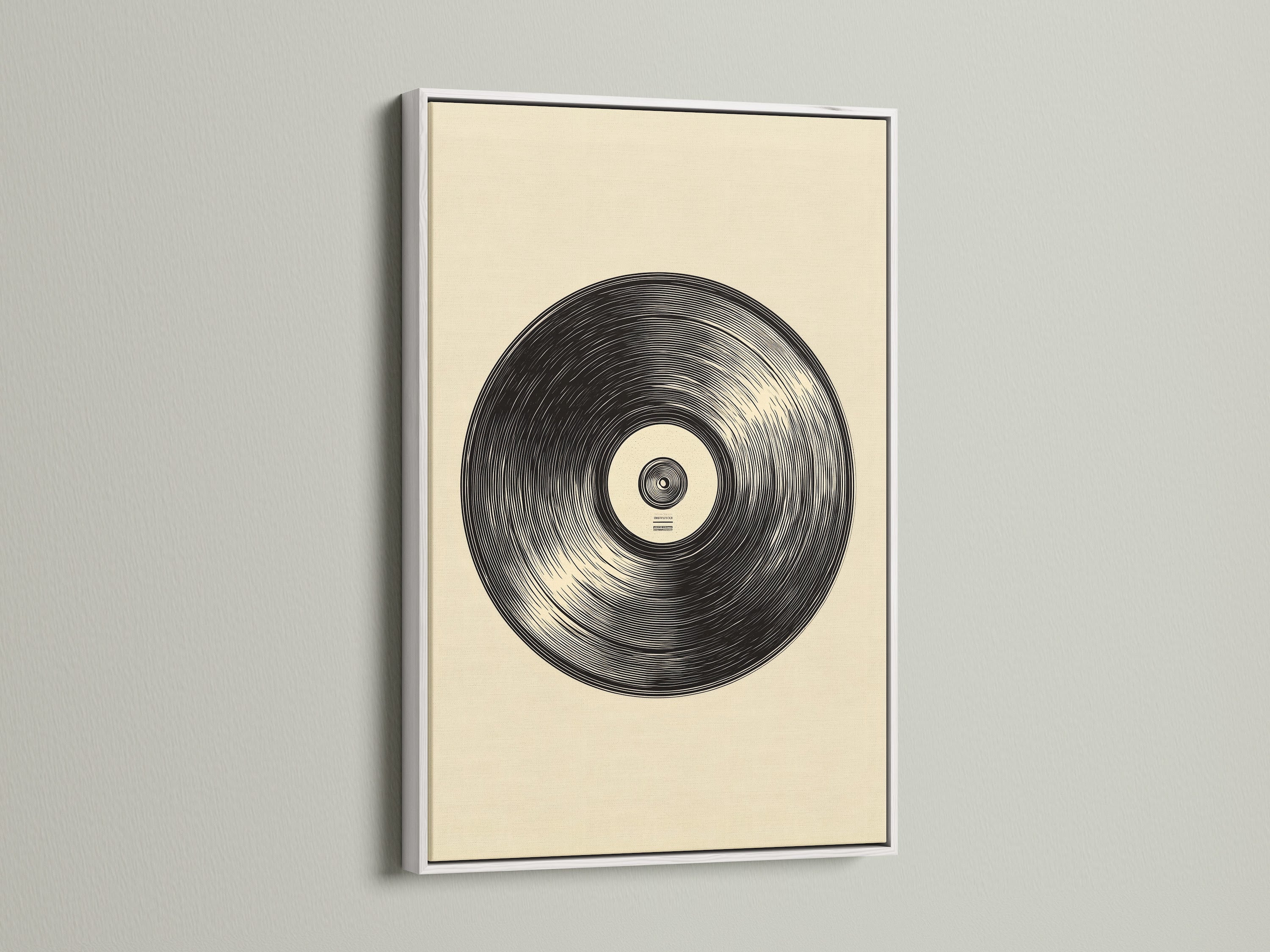 A vinyl record artwork is beautifully framed in white. The white frame offers a clean modern look. It complements various interior styles. Discover how a white frame can elevate your artwork.