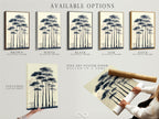 Explore available options for your forest trees artwork. Choose from a stretched canvas print. A fine art poster paper or a floating frame. Customize your minimalist nature art to fit your style. Perfect for Scandi decor and adding a touch of tranquility to your home.
