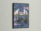 Digital Glitch Dumbbell Art in a black frame. This silver and pink artwork is a fitness canvas print. The black frame provides a sleek look. Great for weightlifting room art.