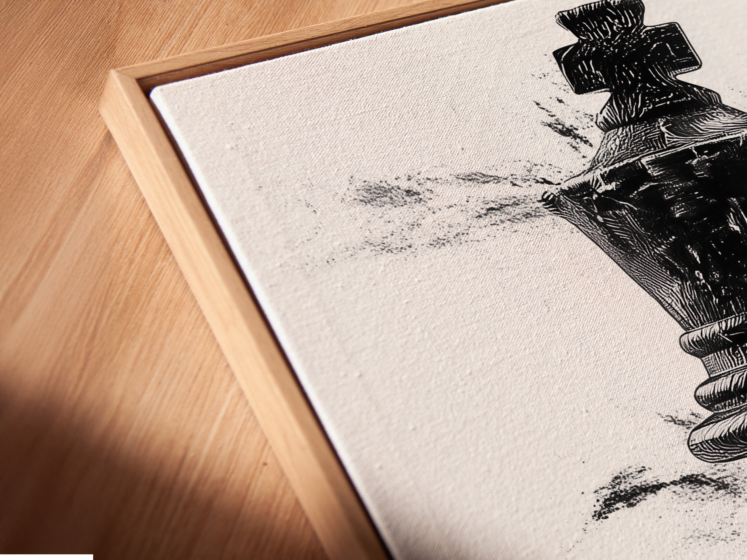 A close-up angled view of a canvas print in a floating frame. The floating frame creates a modern and gallery-like display. The canvas print appears to float within the frame. Showcase your artwork with a stylish floating frame. It adds a unique touch.