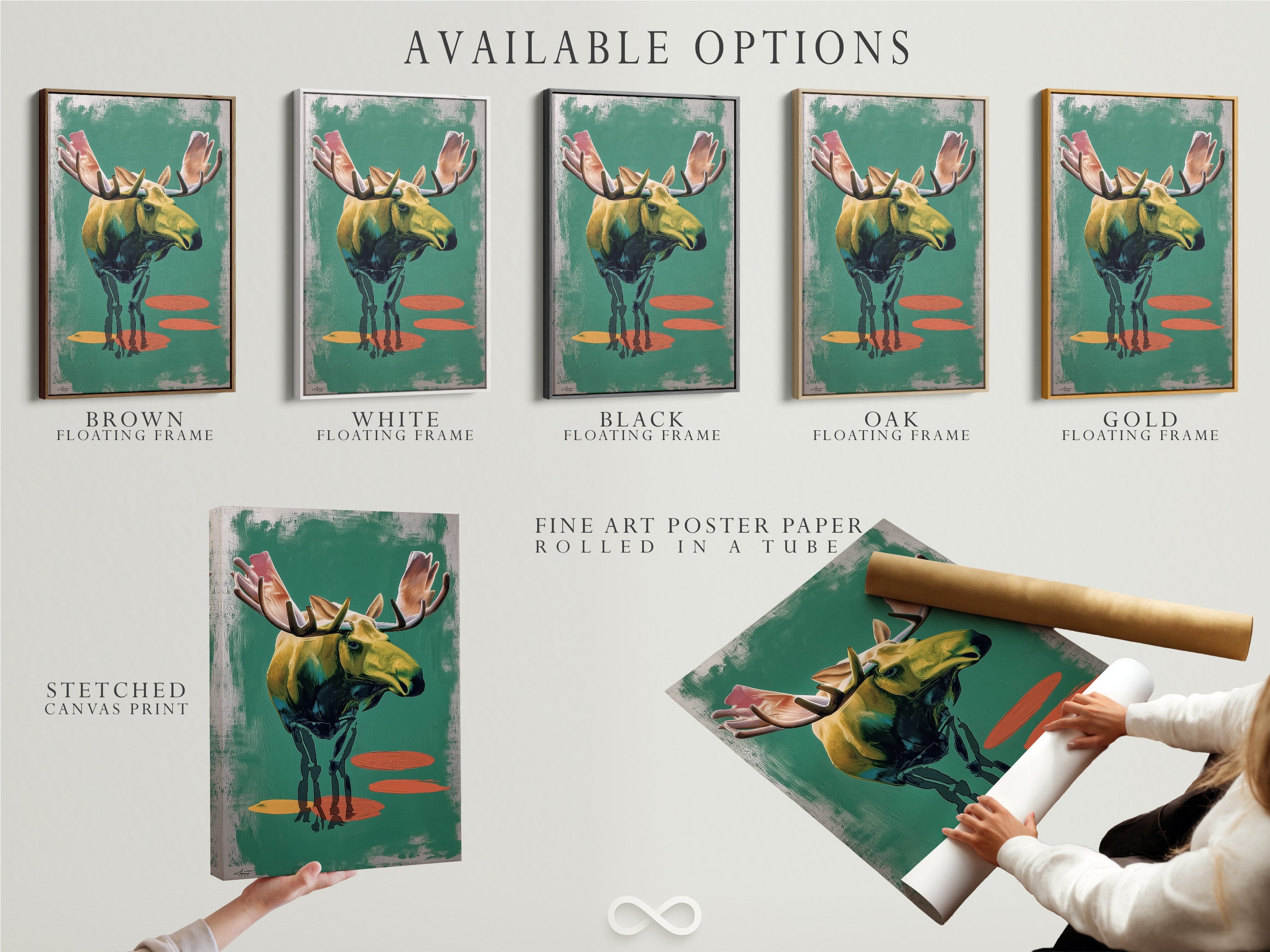 Available options for artwork are displayed. Including stretched canvas prints fine art poster paper and floating frames. Choose the perfect format to suit your style. Customize your artwork to match your decor. Explore the possibilities of framed artwork.