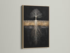 The Tree of Life canvas print is showcased in an oak frame. This abstract roots wall art adds warmth to any room. Perfect for homeowners renters interior stylists seeking nature canvas art. Transform your space today.