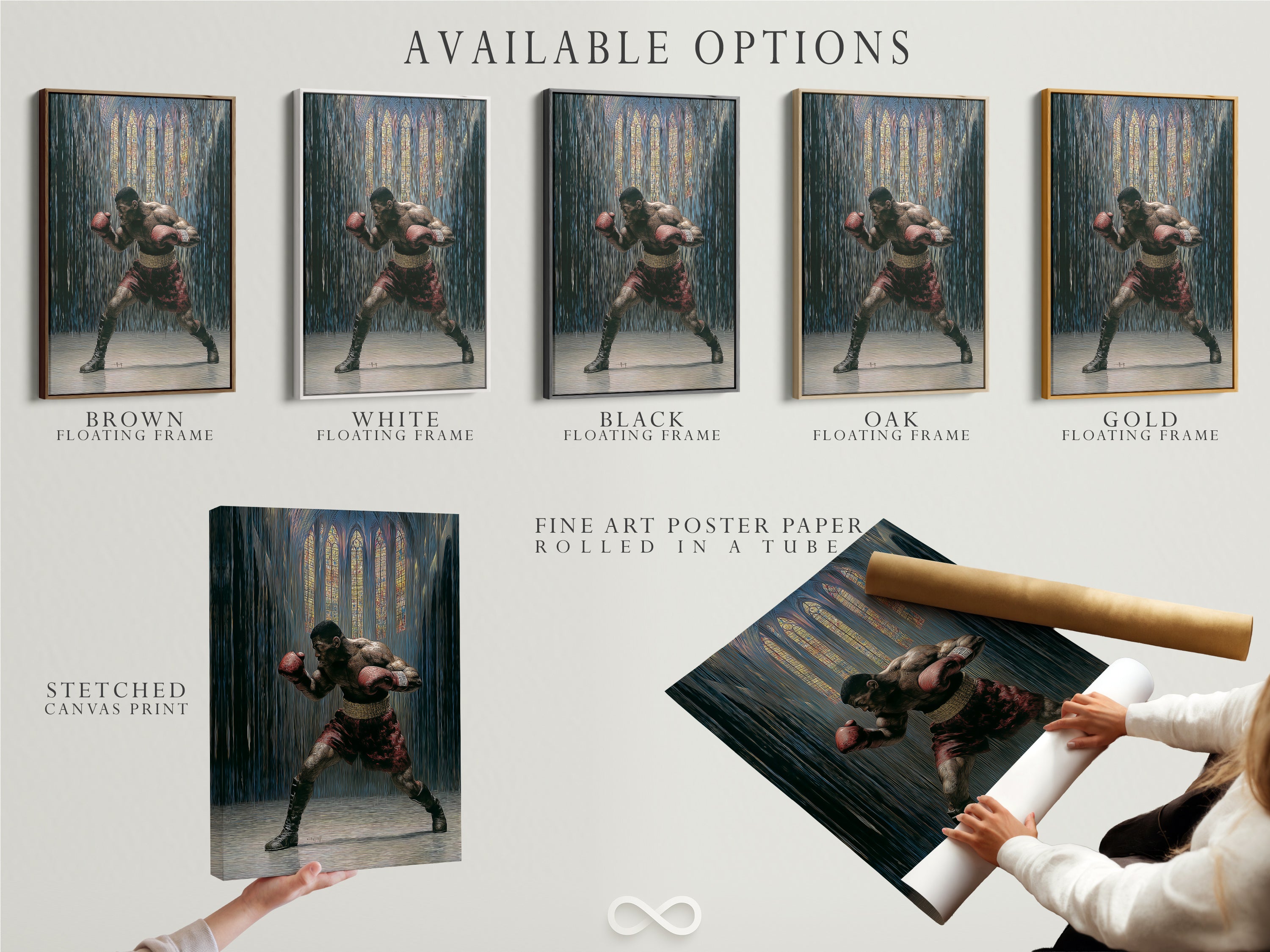 Available options include stretched canvas prints. Also fine art poster paper and floating frames. Vintage boxing artwork to suit every style. Gothic sports canvas print for man cave decor. Choose your preferred format for this fighter wall art. Enhance your sports room decor with our options.