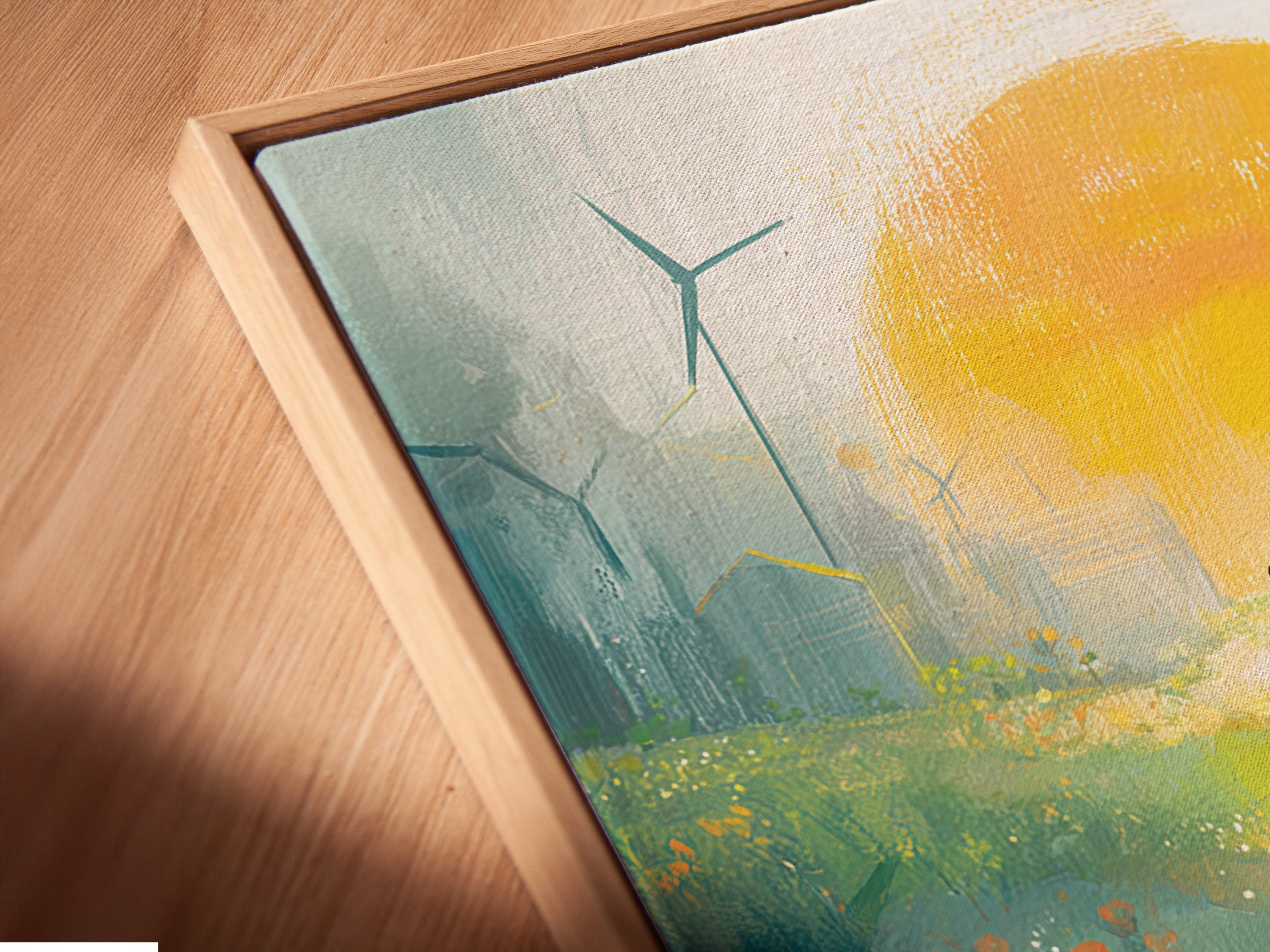 Sustainable Future Art Print - Family Walking Path Landscape, Green Energy Wind Turbines, Eco Friendly Wall Decor, Hope Artwork