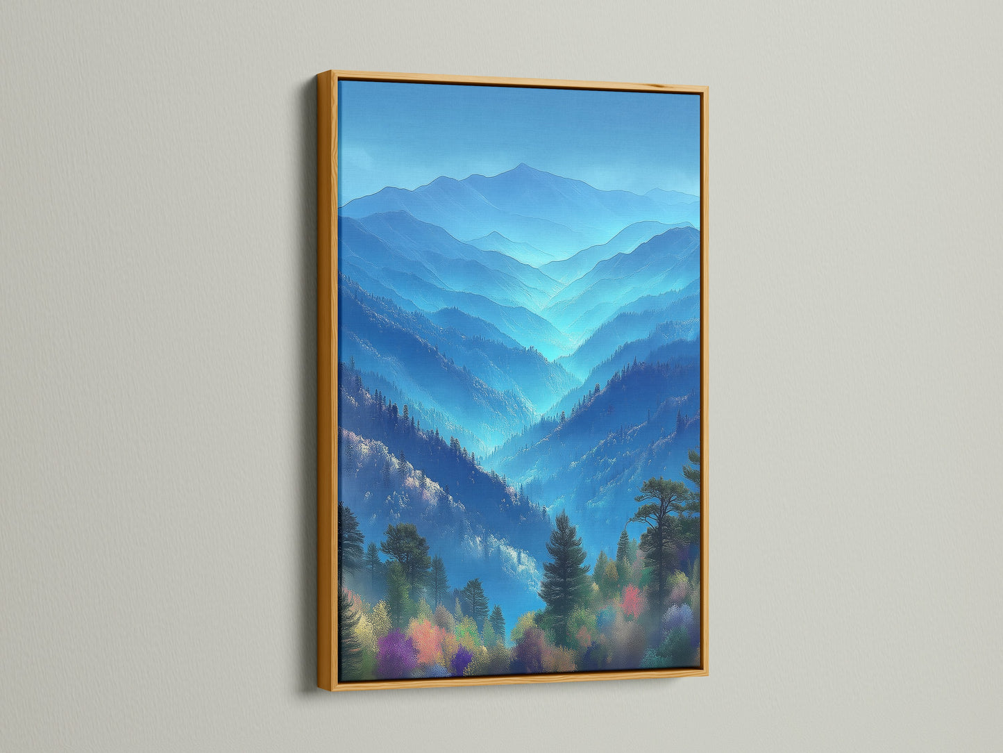 Admire this nature print of misty mountains in a gold frame. The gold frame adds elegance. This landscape wall art is perfect for bedroom art. Create a serene atmosphere with this mountain decor. Enjoy the beauty of nature indoors.