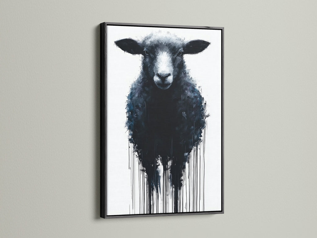 Black Sheep Art Print - Modern Farmhouse Wall Art, Minimalist Animal Painting, Contemporary Home Decor, Dripping Paint Style