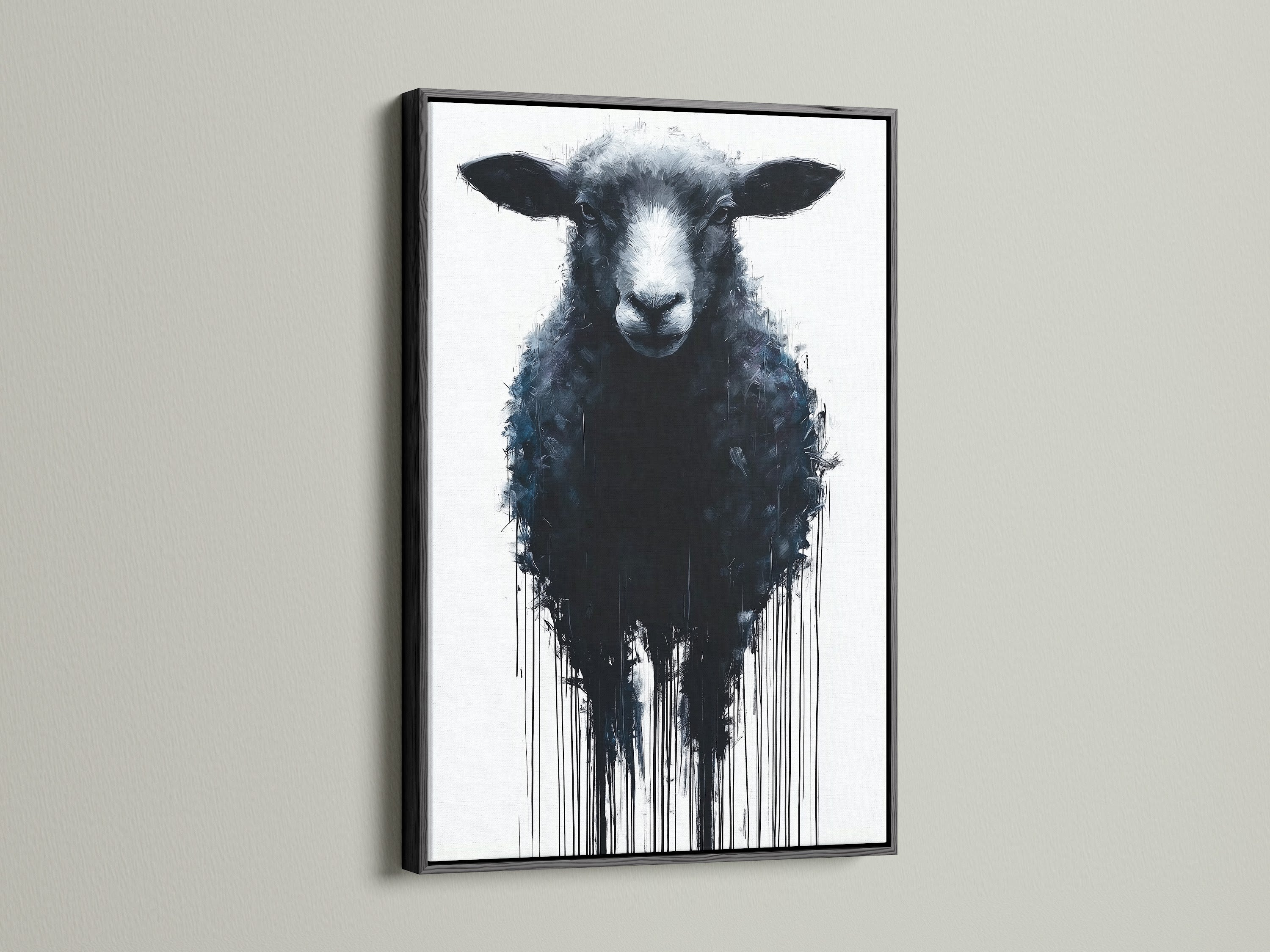 Black Sheep Art Print - Modern Farmhouse Wall Art, Minimalist Animal Painting, Contemporary Home Decor, Dripping Paint Style