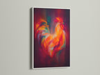 A colorful rooster artwork in a white frame. Ideal for adding a pop of color to your kitchen or dining room. This abstract chicken artwork brings a modern farmhouse feel.