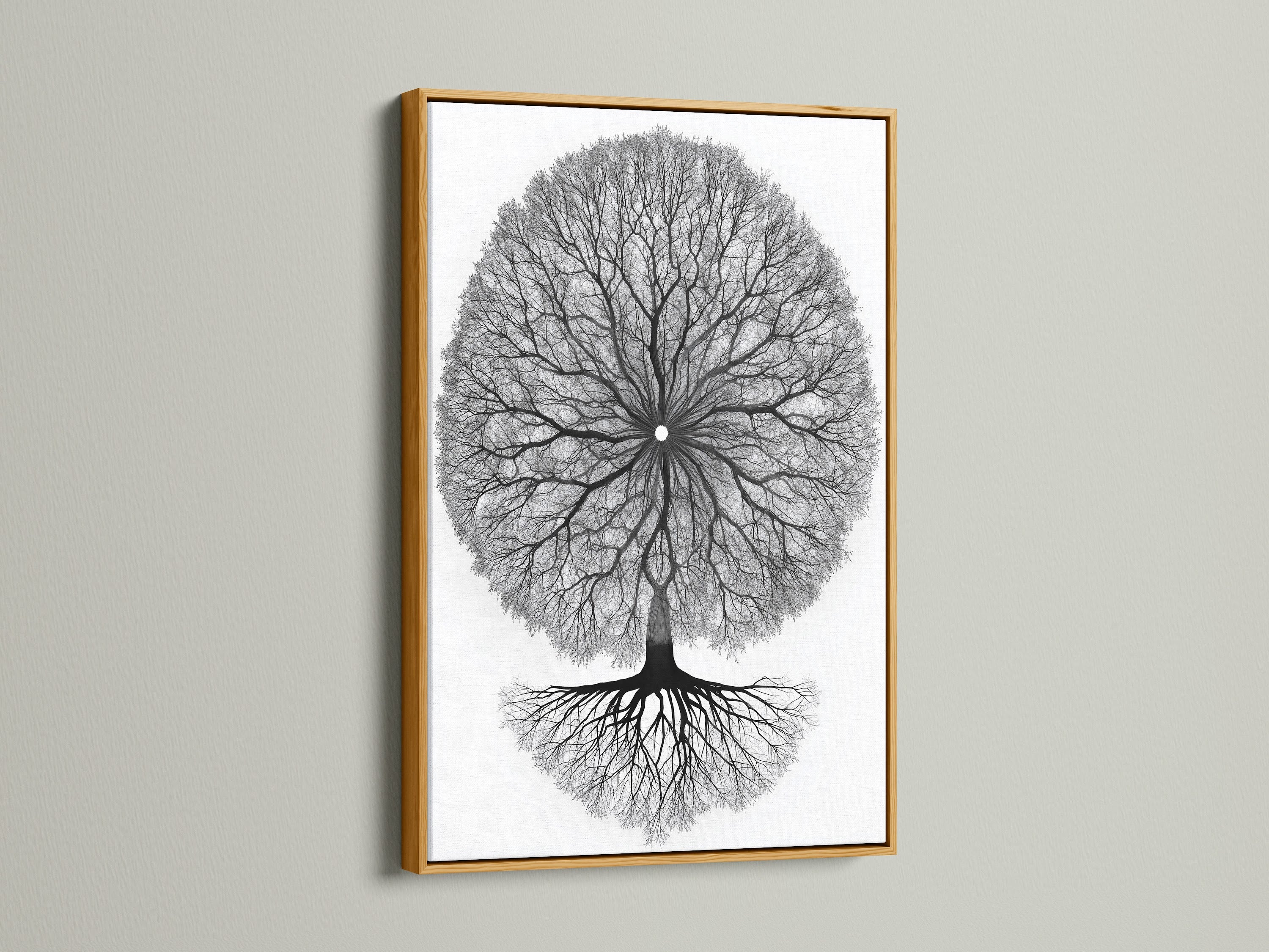Tree of Life artwork with a gold frame. This sacred geometry piece enhances living room walls. The mandala wall art brings a touch of sophistication. Ideal for those seeking organic and stylish decor.