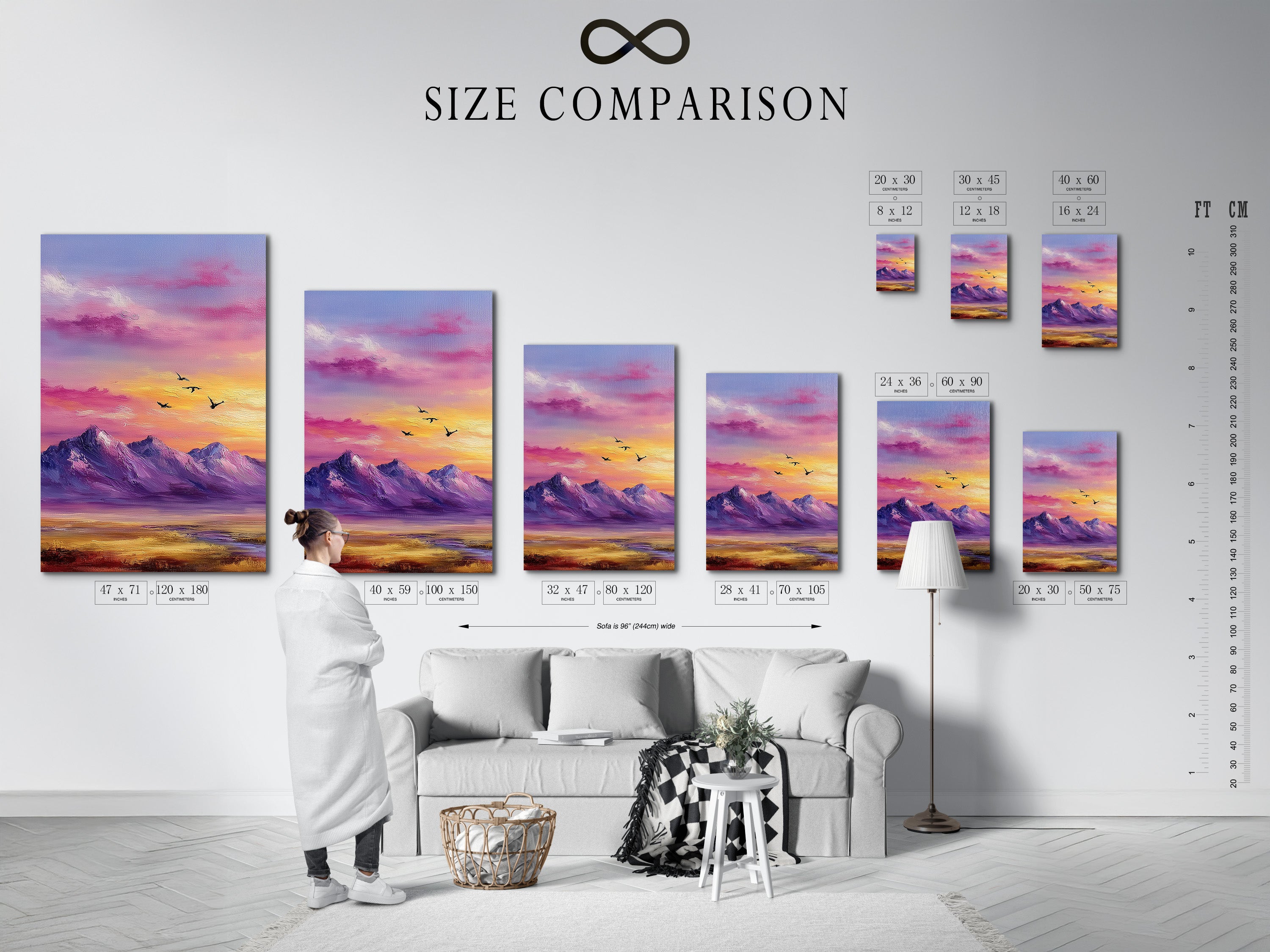 Mountain Sunset Canvas Print - Purple Pink Sky Wall Art, Colorful Landscape Artwork for Bedroom Decor