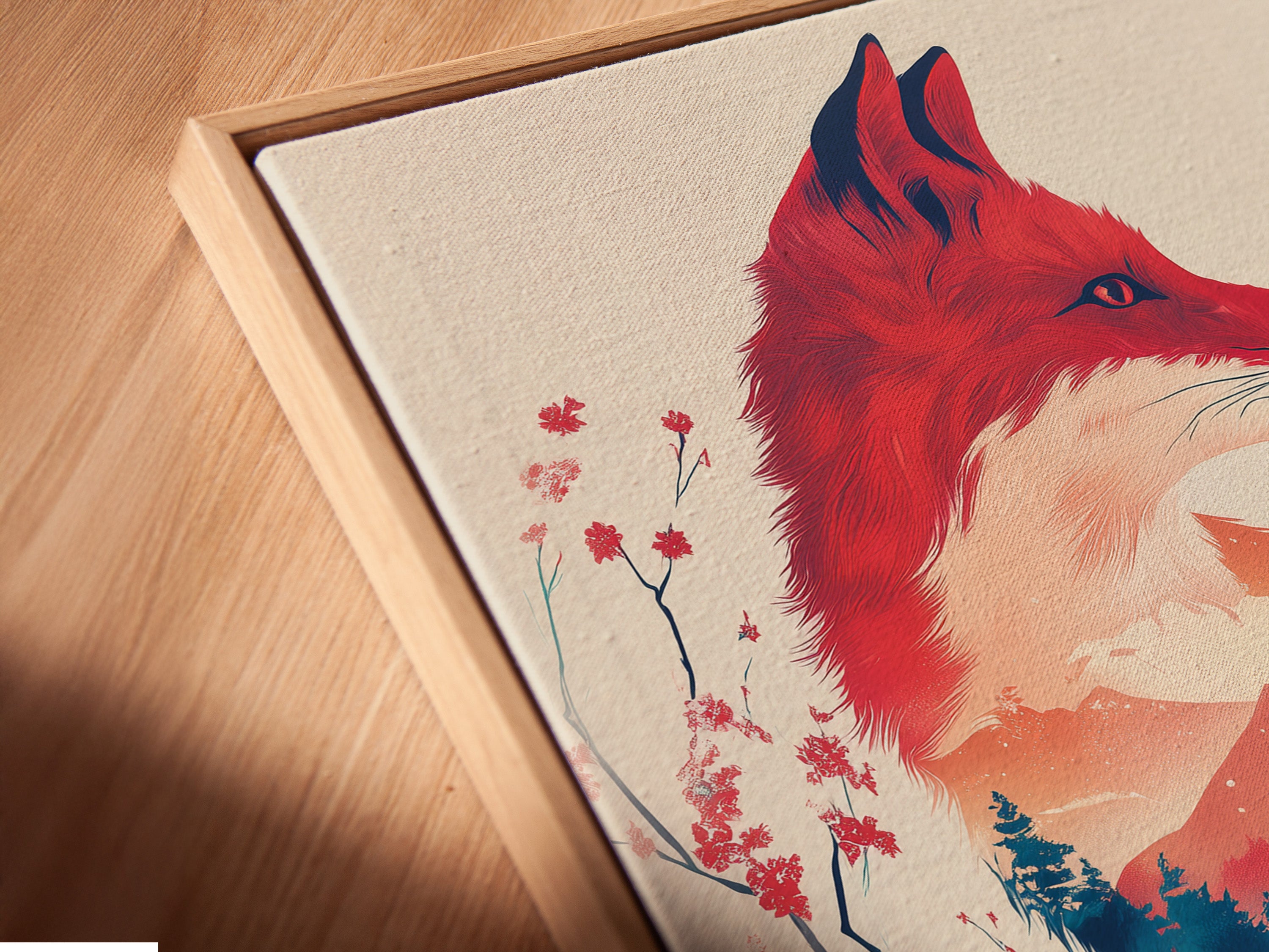 A close-up of a canvas print displayed in a floating frame. The frame enhances the art. It gives a modern and sophisticated look. Perfect for adding elegance to any room. This artwork is ready to hang and enjoy.