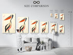 Size comparison chart in an interior setting. See how different sizes look in your space. This chart helps you choose the perfect size. Visualize your artwork. Make the best choice for your home. Find the right fit.