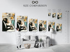 A size comparison chart shows the Monkey Office Art Print in an interior setting. This chart helps visualize the artwork's scale. It is perfect for planning your office wall decor. Choose the right size for your space. This funny animal artwork fits seamlessly into any room.