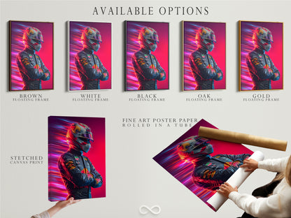 Available options for Formula Racing artwork are shown. Options include stretched canvas prints and fine art poster paper. You can also choose a floating frame. Customize your automotive wall art today.