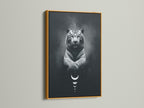 Add a touch of spirituality to your home with this tiger wall art. This mystical artwork features a celestial animal and moon phases. The gold frame enhances its beauty. Ideal for bedroom wall decor or office wall art.