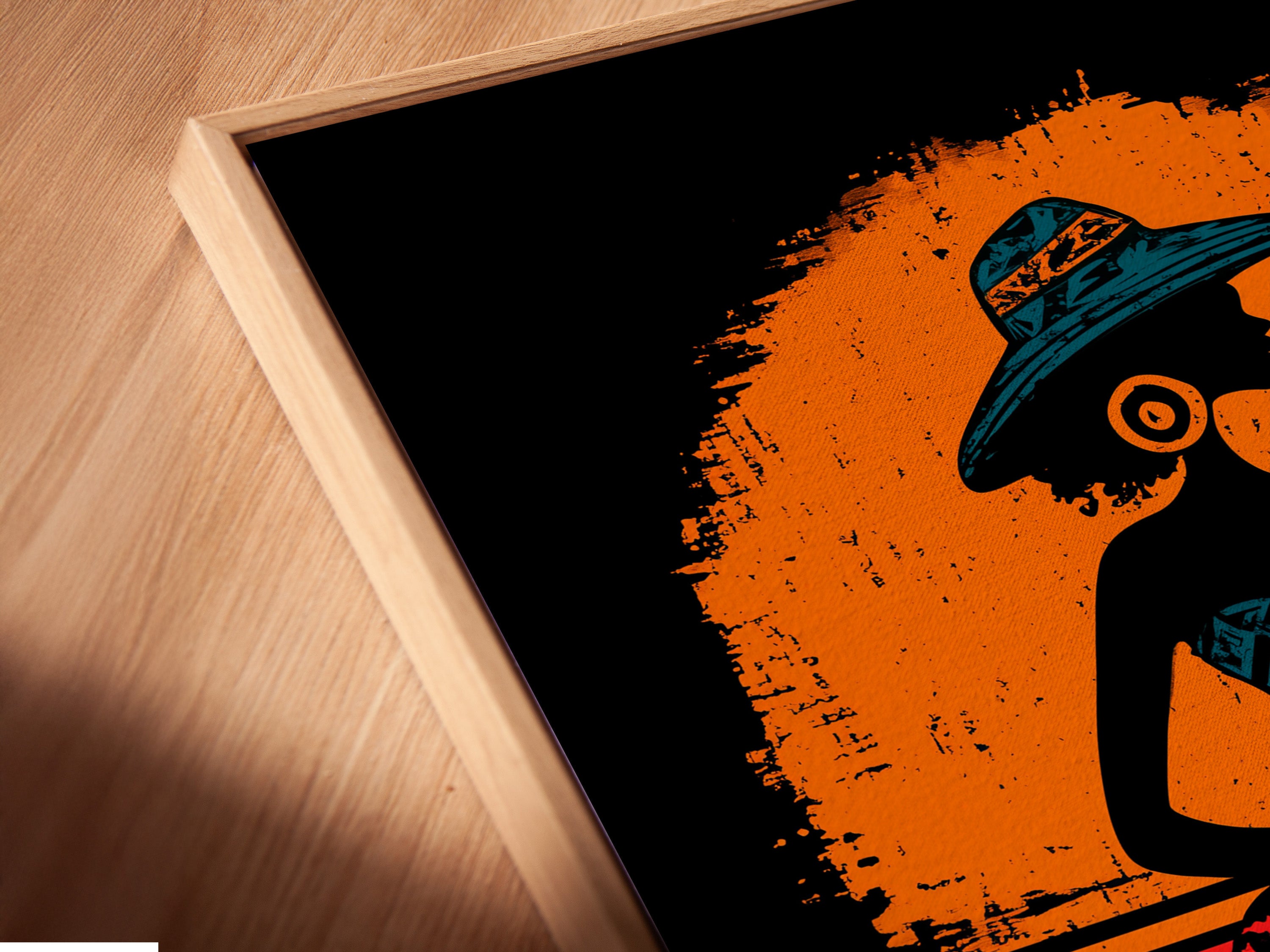 African Woman Guitar Player Art Print - Tribal Music Wall Art, Bohemian Decor, Orange Black Poster, Cultural Music Art