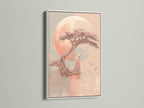 Zen Tree art print with a white frame. The coral pink colors add a gentle touch. This meditation art is perfect for bedroom wall decor. Bring peaceful art into your living space for mindfulness.